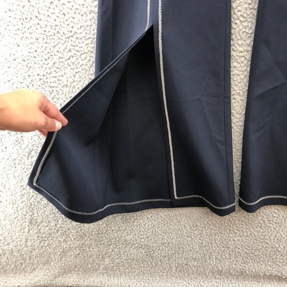 Chloe Stitched Wide Leg Front Slit Pants Womens 38 US 6 Ink Navy Blue Retro 70s - Picture 3 of 14